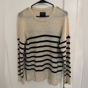 Abercrombie & Fitch Cream and Navy Striped Crewneck Sweater